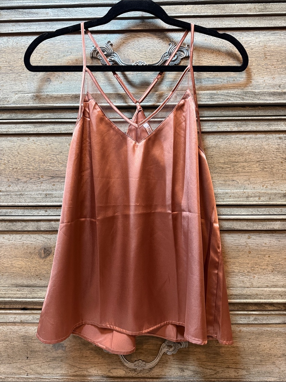 Satin Strappy Cami Tank Top — Rust